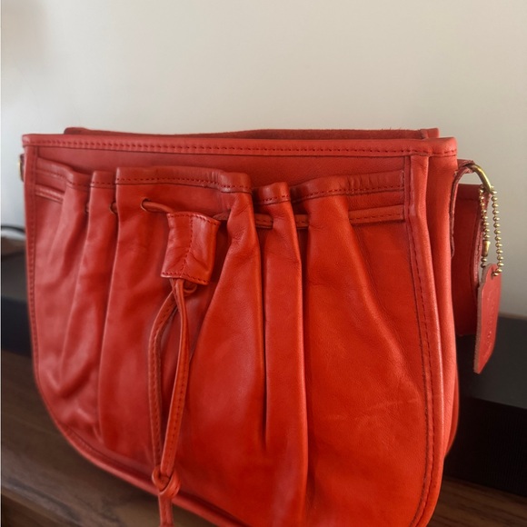 RARE- Vintage COACH Lightweight Flap Drawstring Bag in Coral- 1988- Style 4050